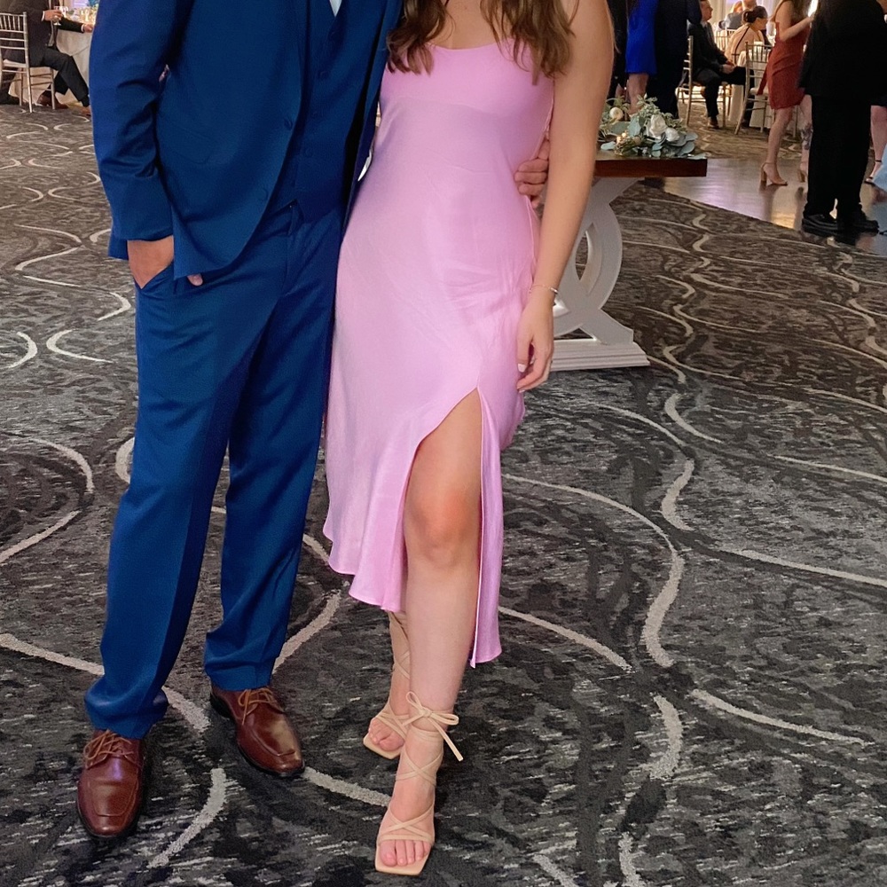 ZARA Pink Satin Midi Dress Size S